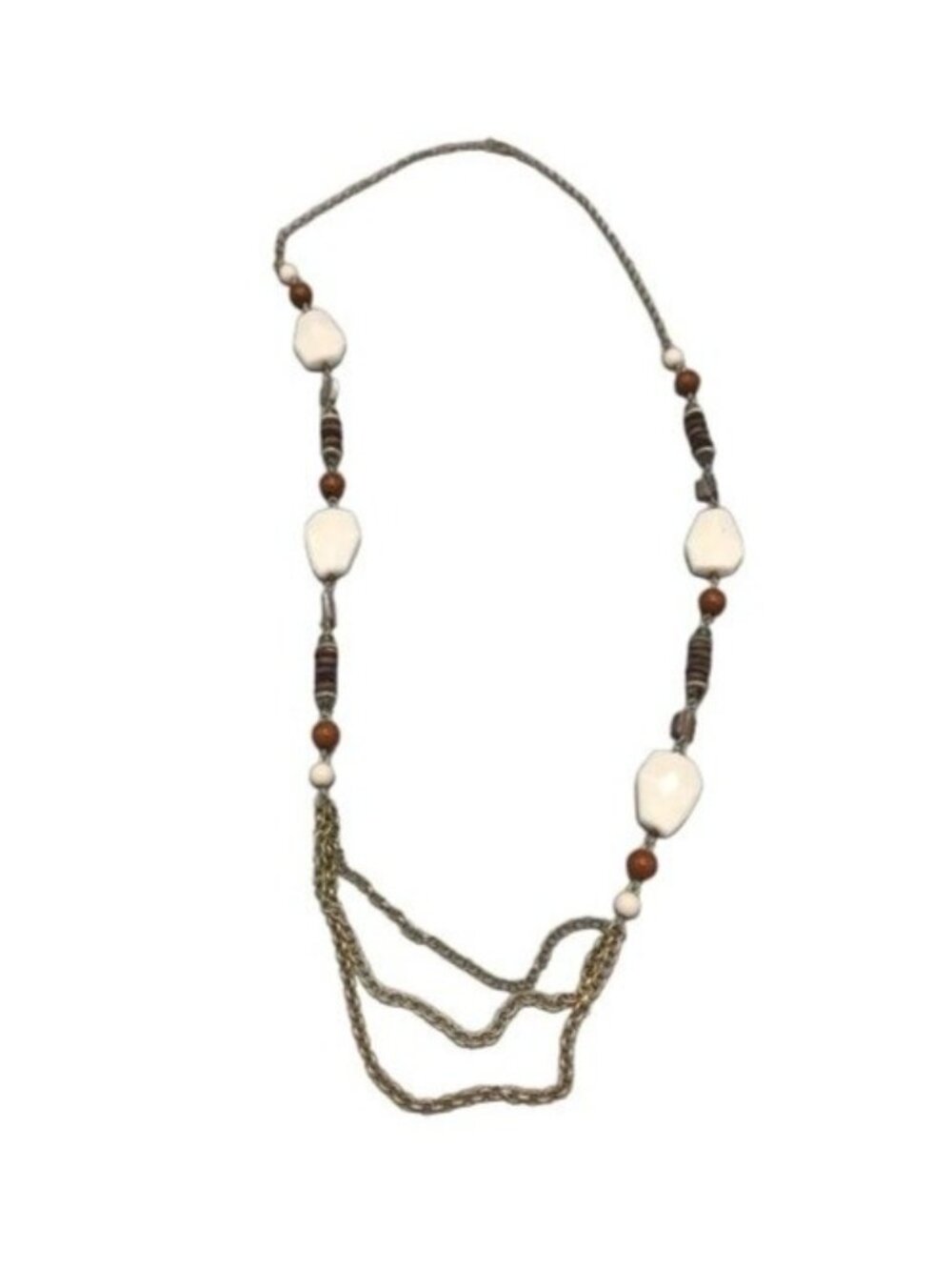 beaded chain brown white layered necklace costume jewelry 39" READ